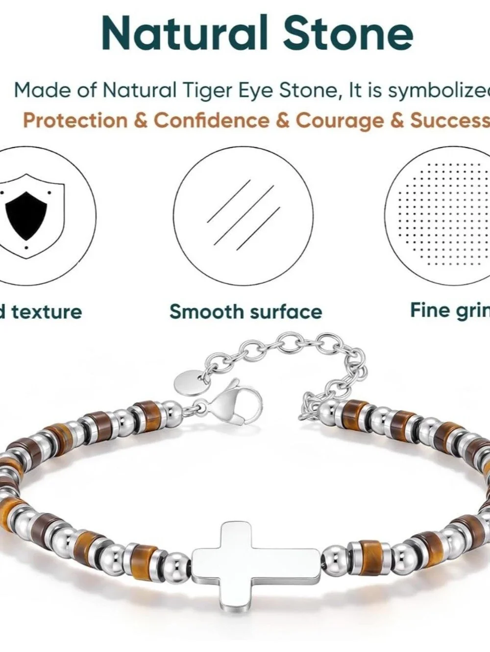 Tiger Eye Beaded Bracelet with Stainless Steel Cross